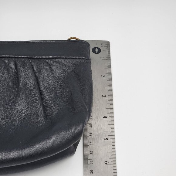Vintage Black Leather Clutch Purse With Gold Chain Strap & Snap Closure By Ande - Picture 14 of 16